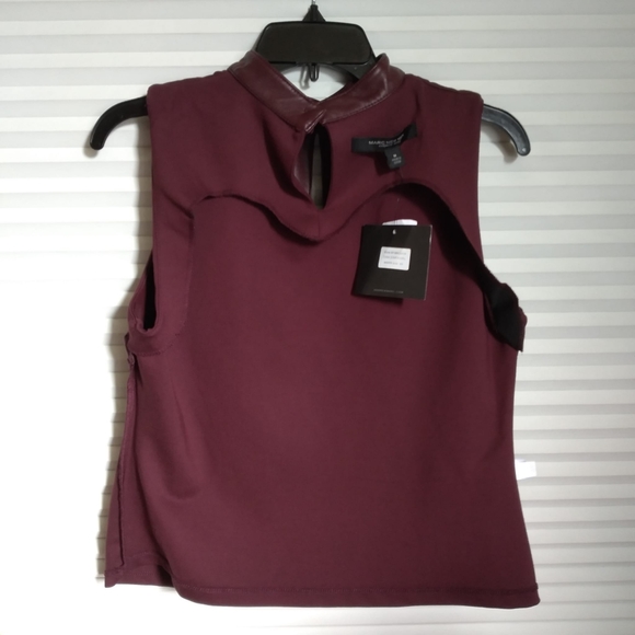 ☆NWT☆ Mark New York Burgundy Faux Leather Sleeveless Top Mock Neck With Keyhole - Picture 10 of 12